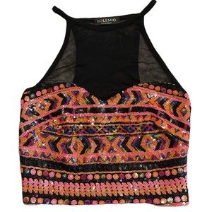Adorable sheer crop top with sequins on the body of the top